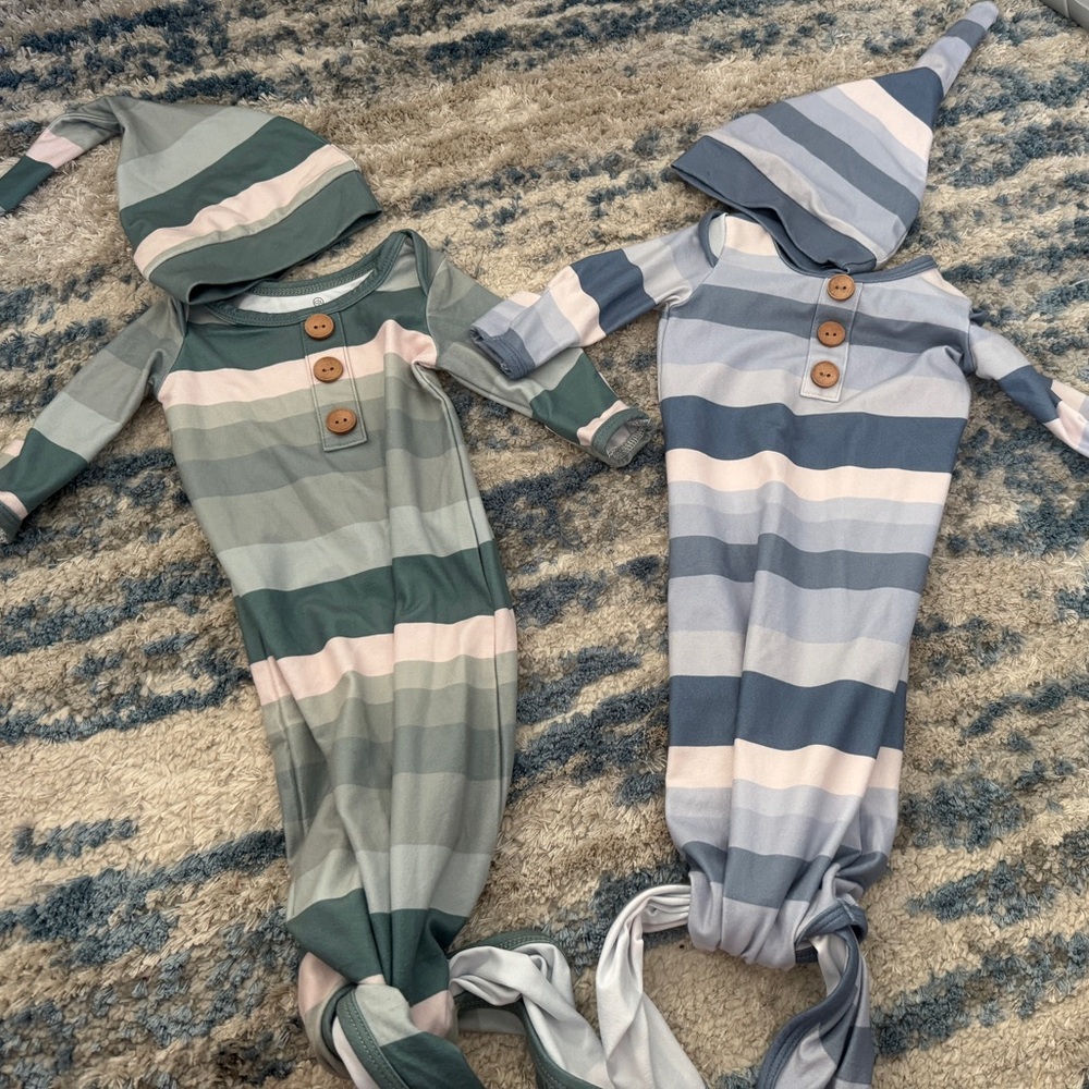 Caden Lane Newborn Knotted Gown & Hat - GREEN